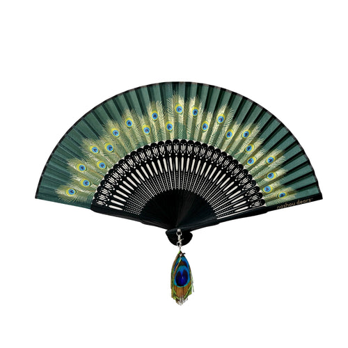 Peacock Opulence Deep Green Purse Hand Fan