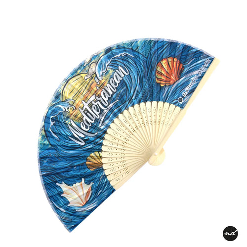 Mediterranean Wave Purse Hand Fan