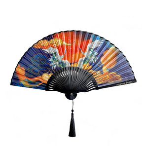 Midnight Fire Crane Purse Hand Fan