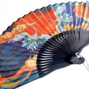 Midnight Fire Crane Purse Hand Fan