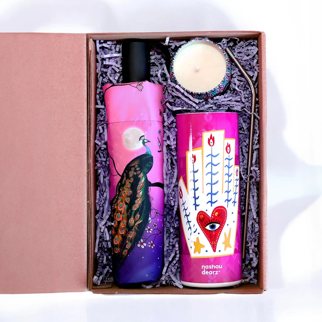 Mystic Flames & Purple Hues Umbrella and Tumbler Gift Box