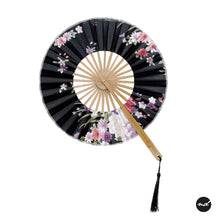 Load image into Gallery viewer, Yamato Style Japanese Blossom in Black Purse Hand Fan