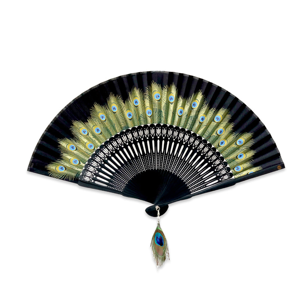 Peacock Opulence Black Hand Fan