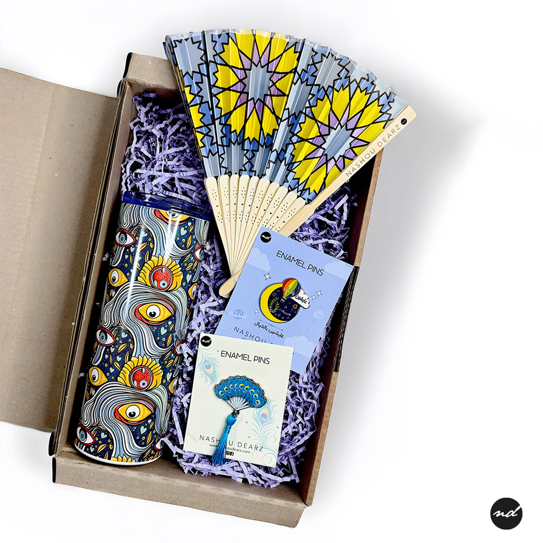 Blue Gaze Tumbler, Hand Fan and Enamel Pin Gift Box