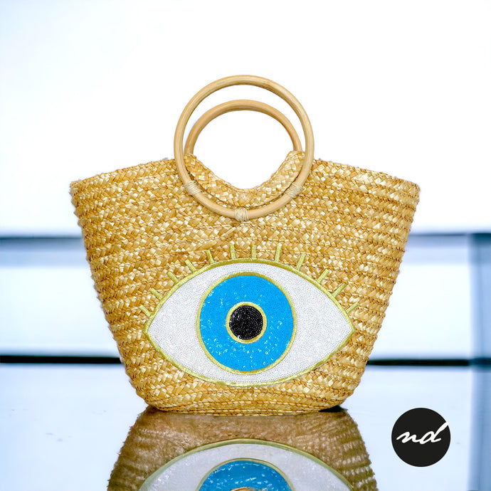 Turquoise Evil Eye Beach Bag