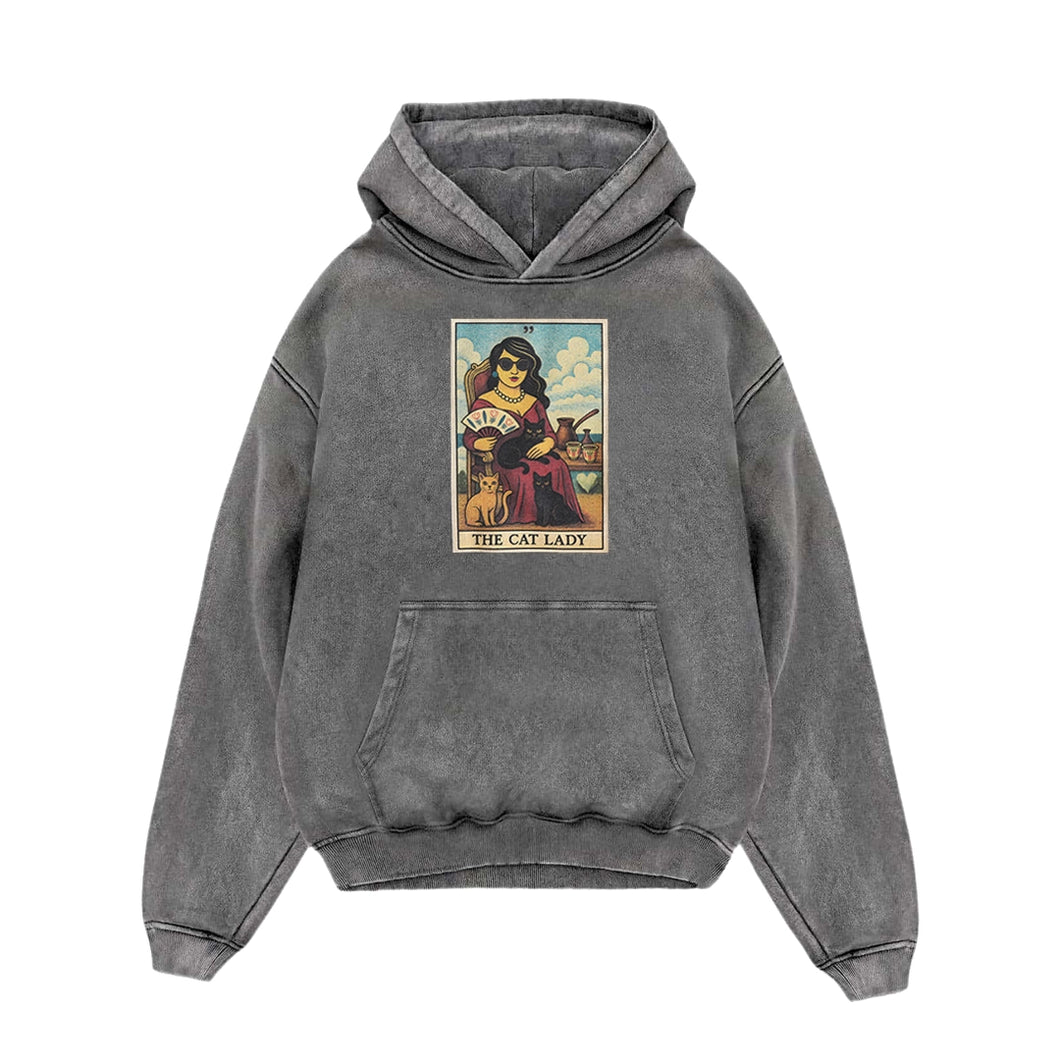 The Cat Lady Tarot Washed Hoodie