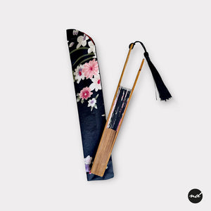 Yamato Style Japanese Blossom in Black Purse Hand Fan