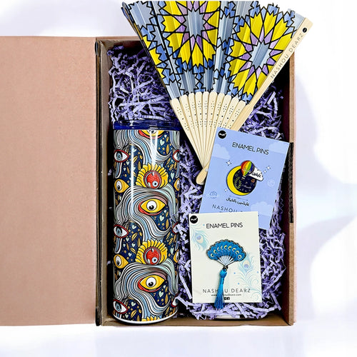 Blue Gaze Tumbler, Hand Fan and Enamel Pin Gift Box